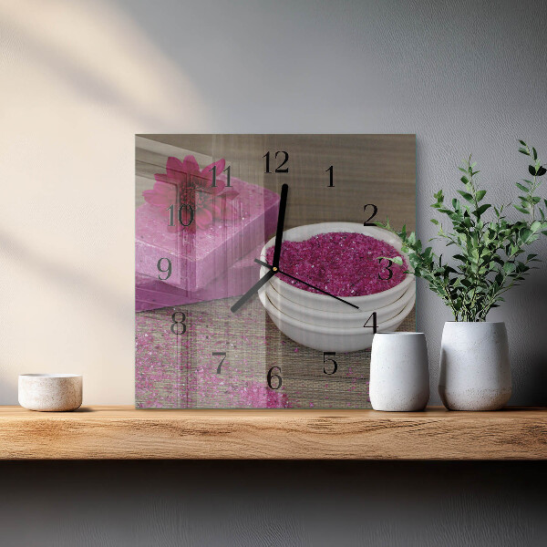 Vierkante glazen wandklok Bloem