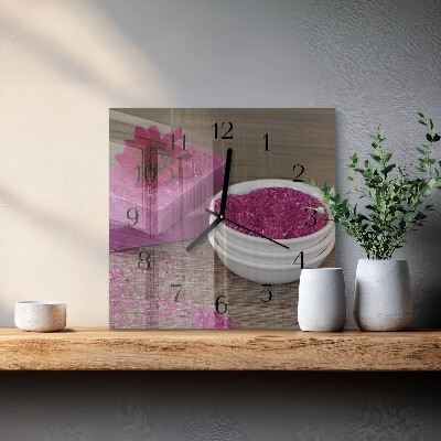 Vierkante glazen wandklok Bloem