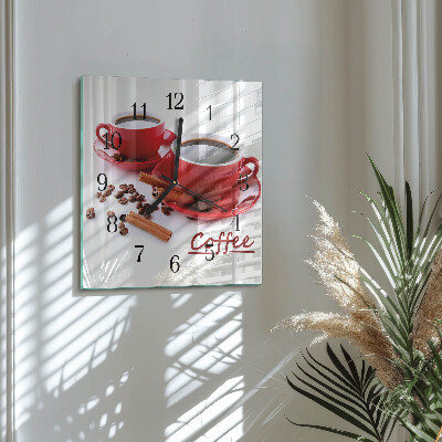 Vierkante glazen wandklok Kopje koffie