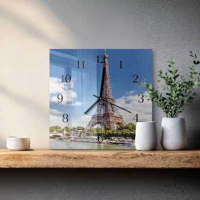 Vierkante glazen wandklok Eiffeltoren
