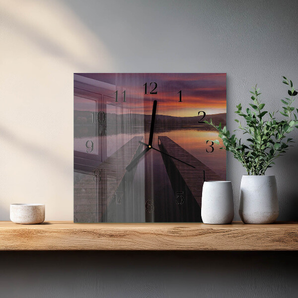 Vierkante glazen wandklok Zonsondergang