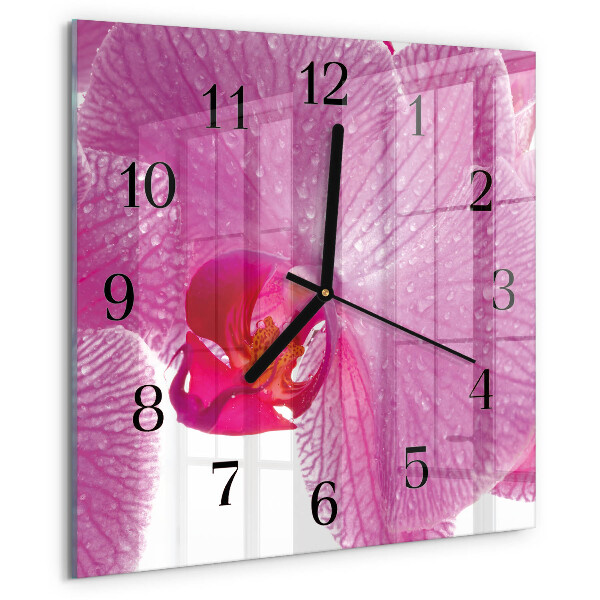 Vierkante glazen wandklok Orchidee
