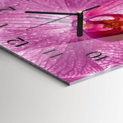 Vierkante glazen wandklok Orchidee
