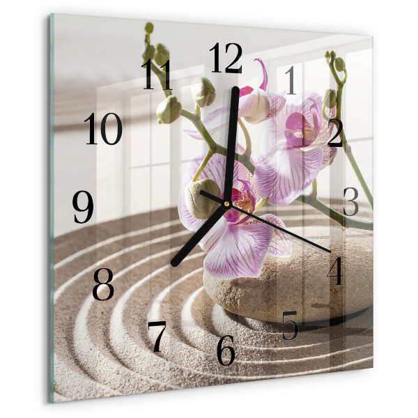 Vierkante glazen wandklok Zandorchidee