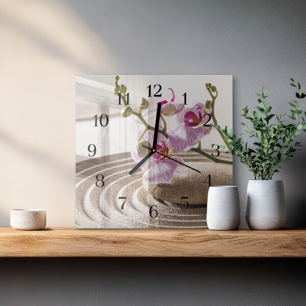 Vierkante glazen wandklok Zandorchidee