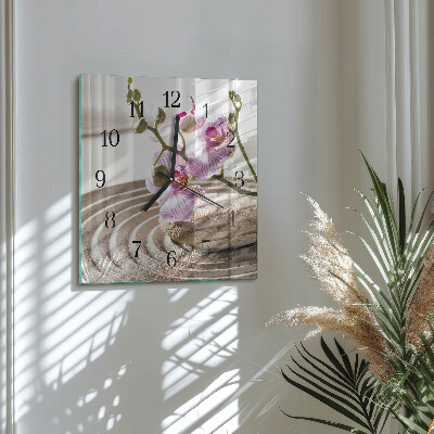 Vierkante glazen wandklok Zandorchidee