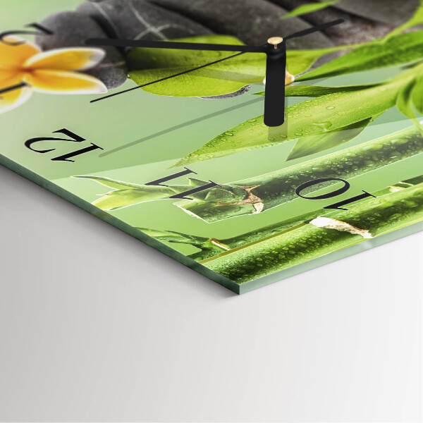 Vierkante glazen wandklok Bamboestenen