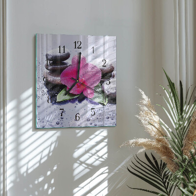 Vierkante glazen wandklok Orchidee