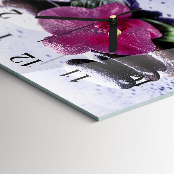 Vierkante glazen wandklok Orchidee