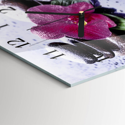 Vierkante glazen wandklok Orchidee
