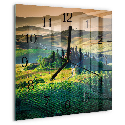 Vierkante glazen wandklok Landschap