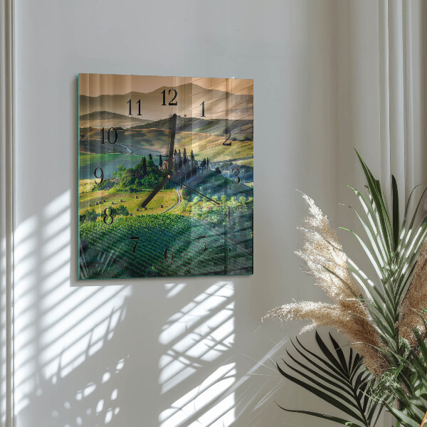 Vierkante glazen wandklok Landschap