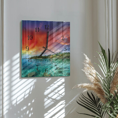Vierkante glazen wandklok Landschap