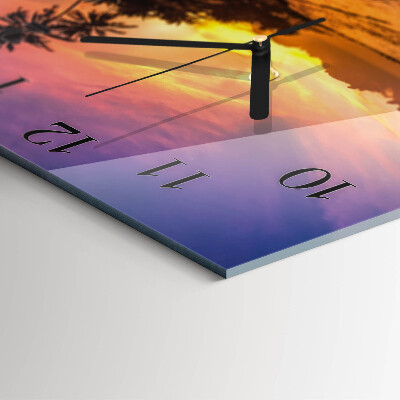 Vierkante glazen wandklok Zonsondergang