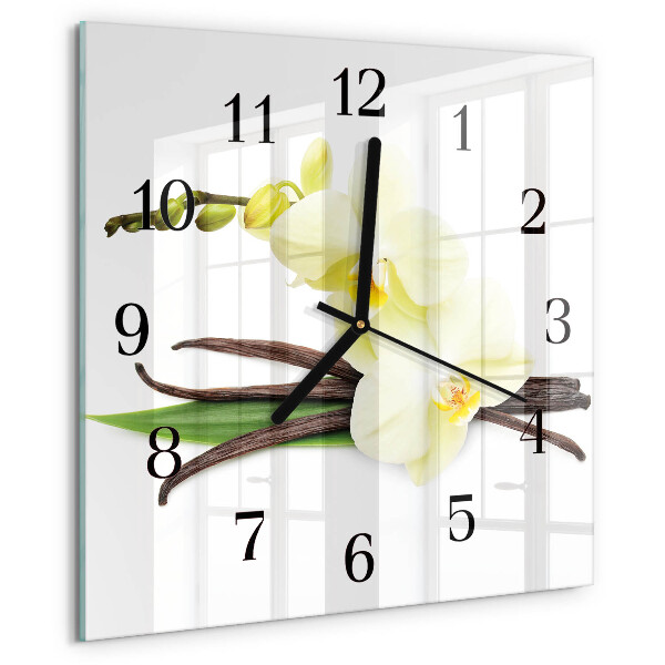 Vierkante glazen wandklok Vanille-orchidee