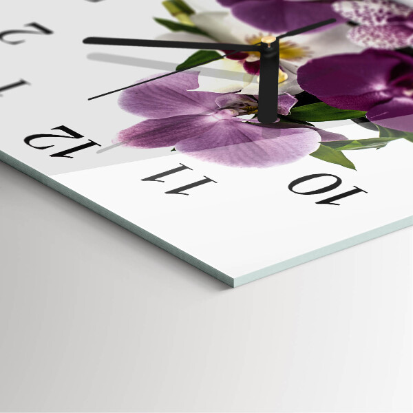 Vierkante glazen wandklok Orchidee
