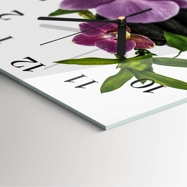 Vierkante glazen wandklok Orchidee