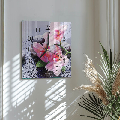 Vierkante glazen wandklok Orchidee