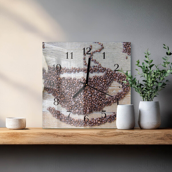 Vierkante glazen wandklok Koffiebonen