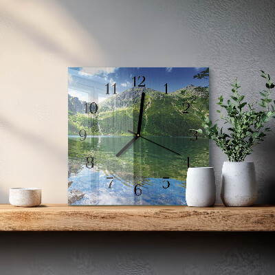 Vierkante glazen wandklok Bergmeer