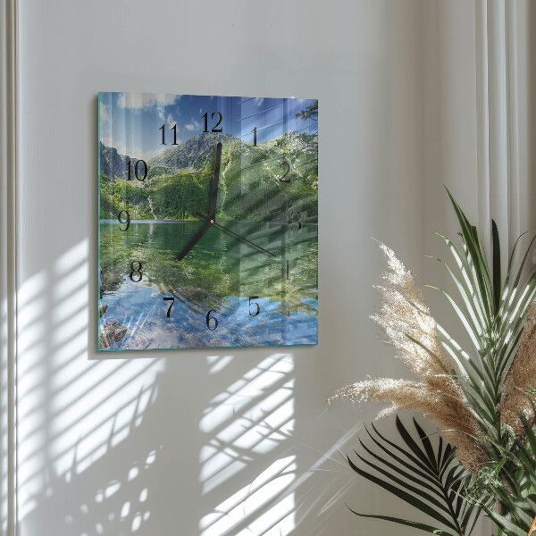 Vierkante glazen wandklok Bergmeer