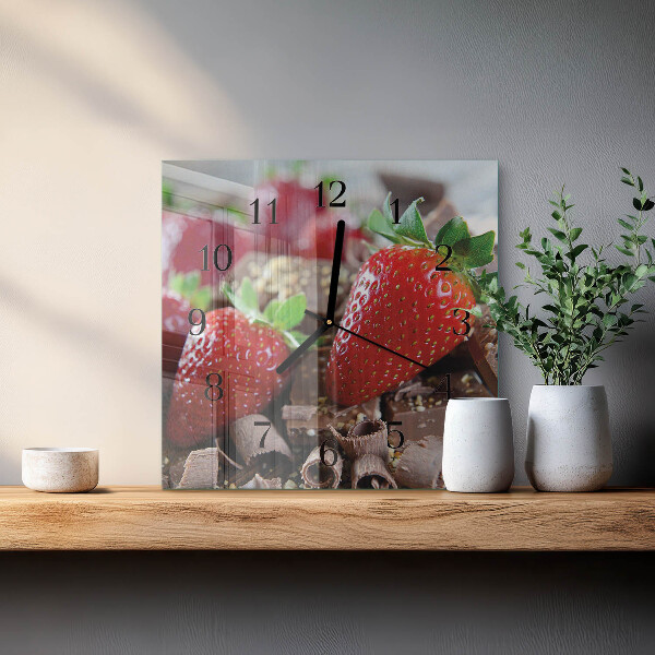 Vierkante glazen wandklok Aardbeien