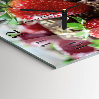 Vierkante glazen wandklok Aardbeien