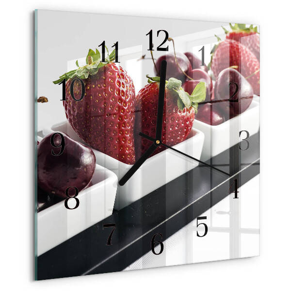 Vierkante glazen wandklok Aardbeien