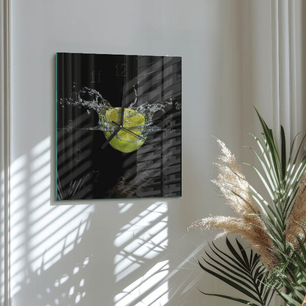 Vierkante glazen wandklok Citroenzuur