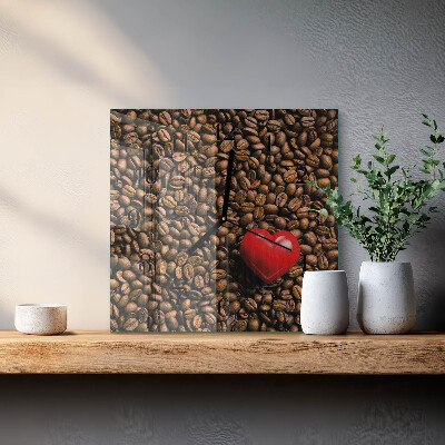Vierkante glazen wandklok Koffiebonen