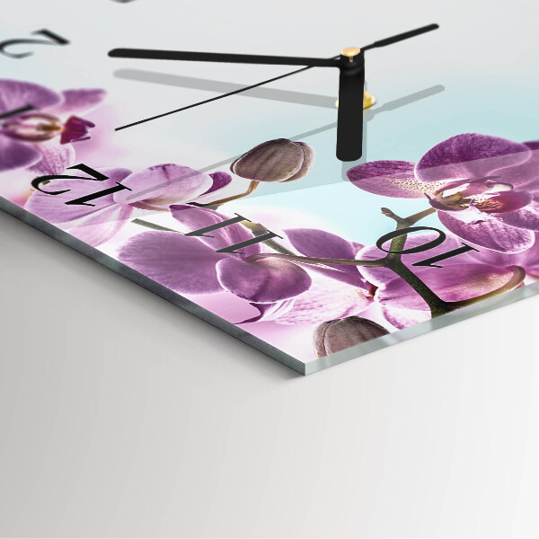 Vierkante glazen wandklok Orchidee