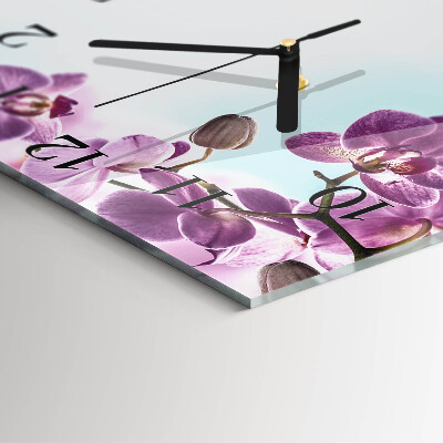 Vierkante glazen wandklok Orchidee