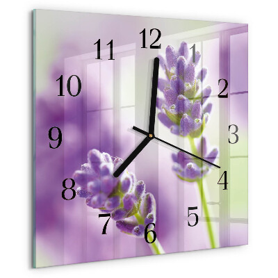 Vierkante glazen wandklok Lavendel