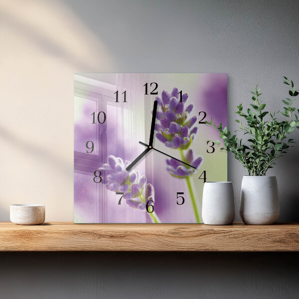 Vierkante glazen wandklok Lavendel