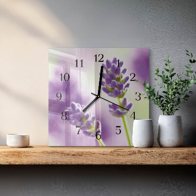 Vierkante glazen wandklok Lavendel