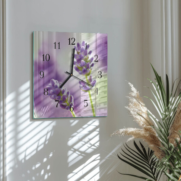 Vierkante glazen wandklok Lavendel