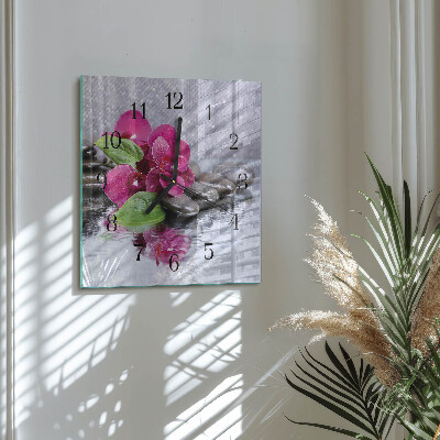 Vierkante glazen wandklok Orchidee