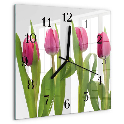 Vierkante glazen wandklok Tulpen