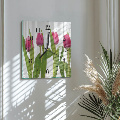 Vierkante glazen wandklok Tulpen