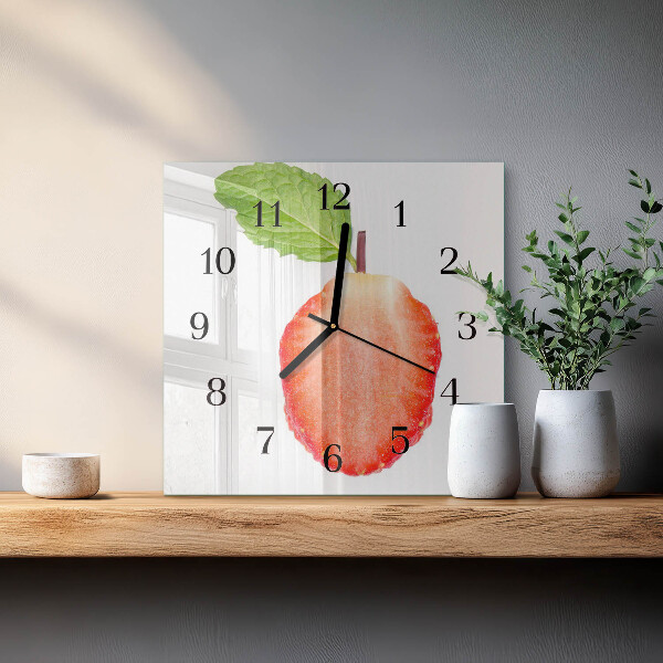 Vierkante glazen wandklok Aardbei