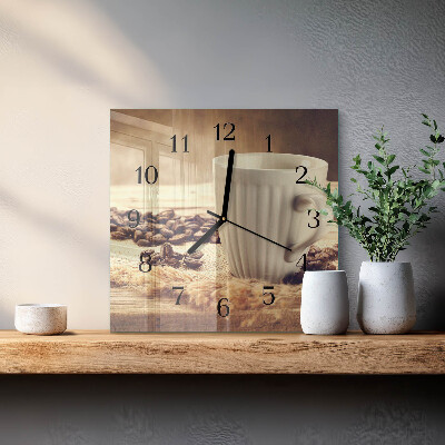 Vierkante glazen wandklok Koffie