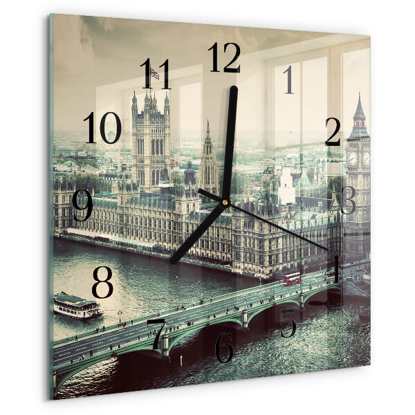 Vierkante glazen wandklok Londen