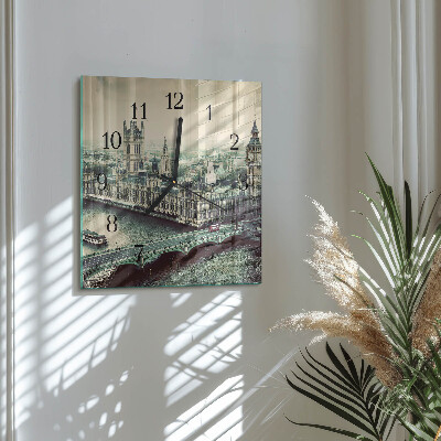 Vierkante glazen wandklok Londen