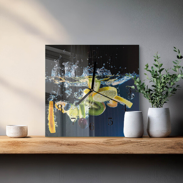 Vierkante glazen wandklok Fruit