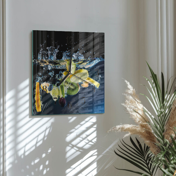 Vierkante glazen wandklok Fruit