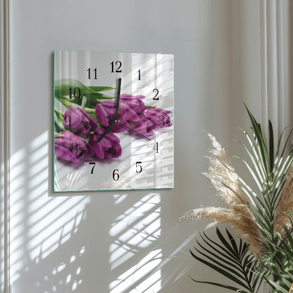 Vierkante glazen wandklok Tulpen