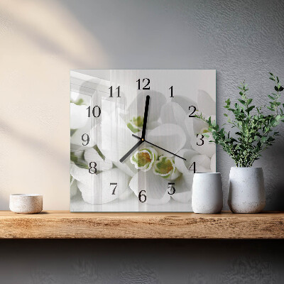 Vierkante glazen wandklok Bloemen