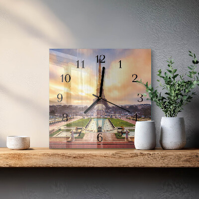 Vierkante glazen wandklok Eiffeltoren