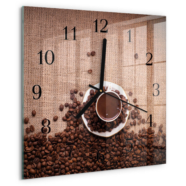 Vierkante glazen wandklok Koffiebonen
