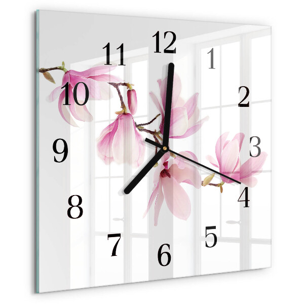Vierkante glazen wandklok Magnolia